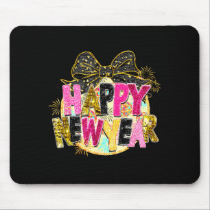 Happy New Year Disco Ball Coquette Bow New Years E Mouse Pad