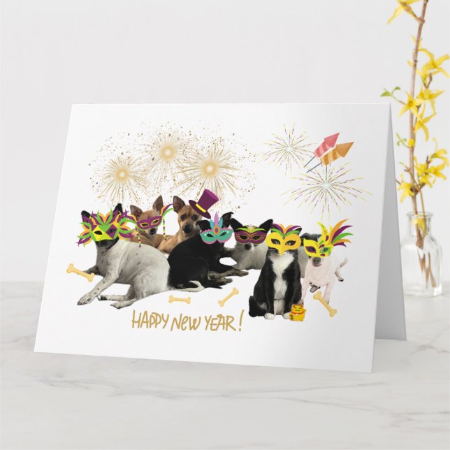 Happy New Year Doggie Card (Yellow Flower)