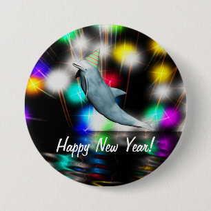 Happy New Year Dolphin 3 Inch Round Button