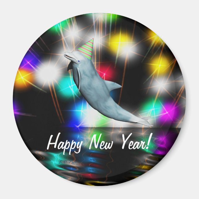 Happy New Year Dolphin Magnet (Front)