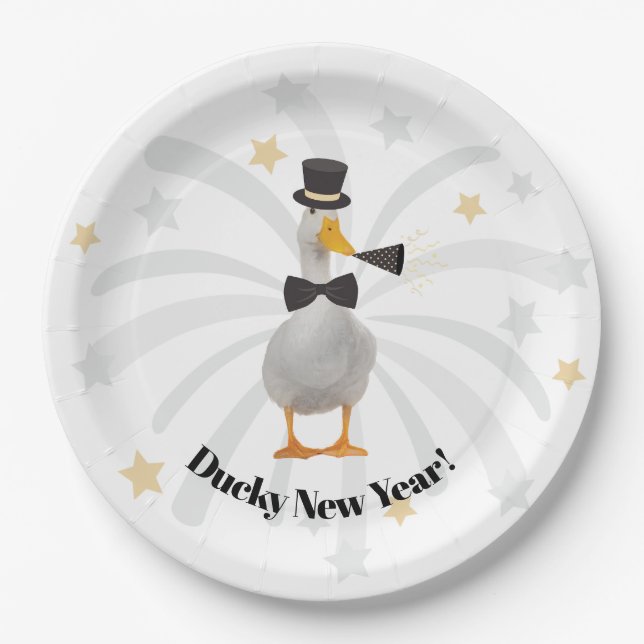Happy New Year Duck Paper Plate (Front)