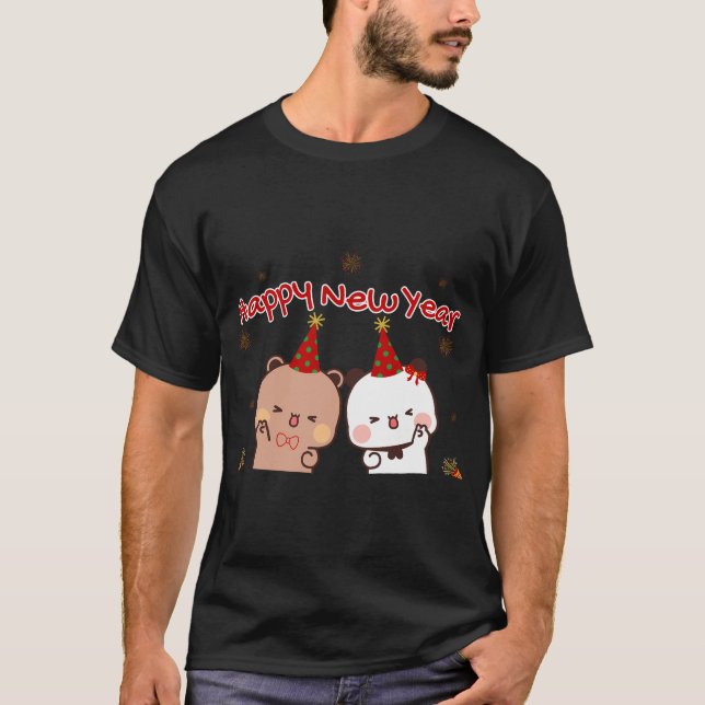 Happy New Year Dudu Bear And Bubu Panda  T-Shirt (Front)