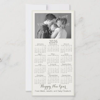 Happy New Year Elegant 2026 Calendar Your Photo Holiday Card