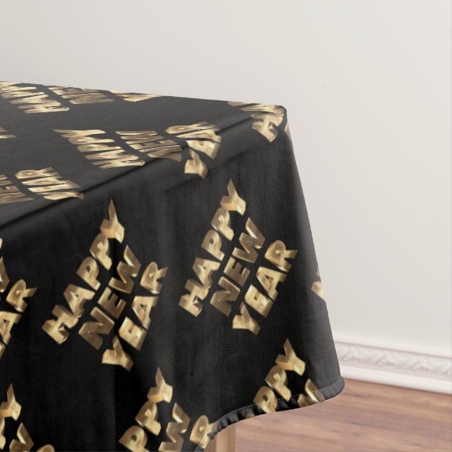 Happy New Year Elegant Black and Gold Tablecloth (In Situ)