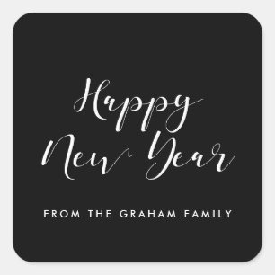 Happy New Year elegant black and white Square Sticker