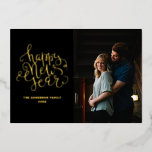 Happy New Year. Elegant black gold script photo  Foil Holiday Card<br><div class="desc">Elegant black gold "Happy New Year" script photo card. Please contact me if you need additional items.</div>