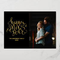 Happy New Year. Elegant black gold script photo 