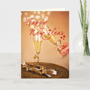 Happy New Year Elegant Christmas champagne Holiday Card