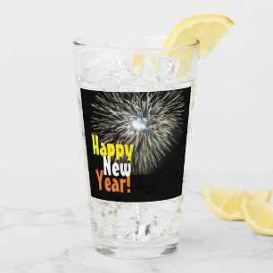 Happy New Year Elegant Fireworks Black Glass