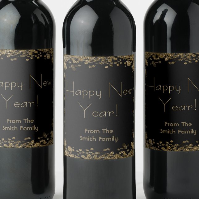 Happy New Year elegant gold and black glitter Wine Label (Creator Uploaded)