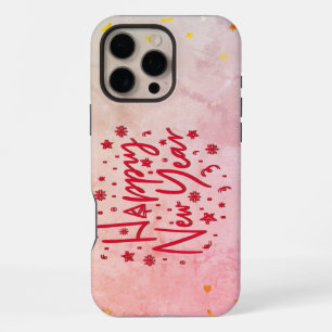 Happy New Year Elegant Red Script&Soft Pastel Star iPhone 16 Pro Max Case