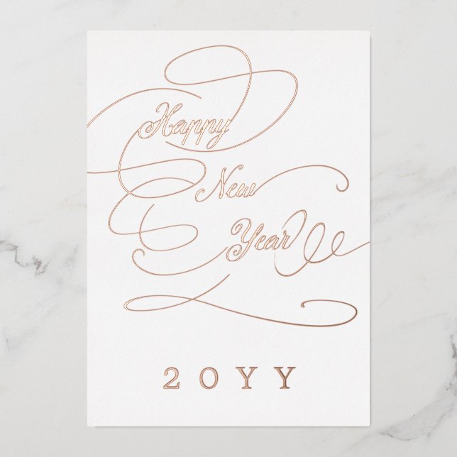 Happy New Year elegant script business corporate Foil Holiday Card (Front)