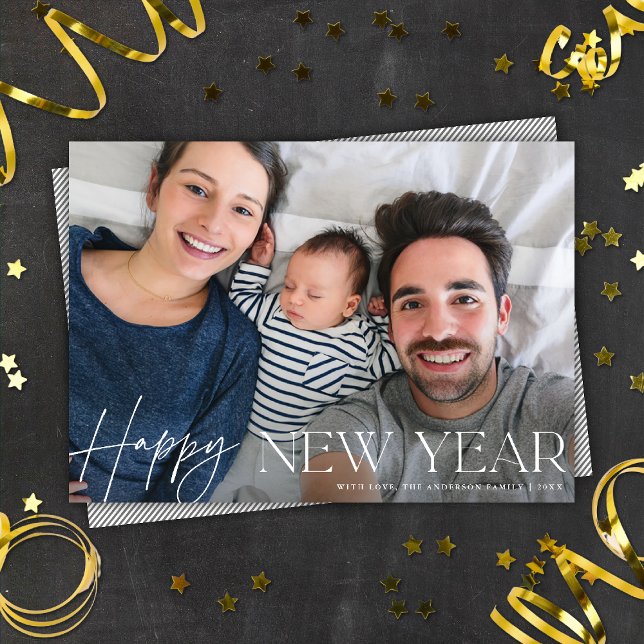 Happy New Year Elegant Script Holiday Photo Card (Creator Uploaded)
