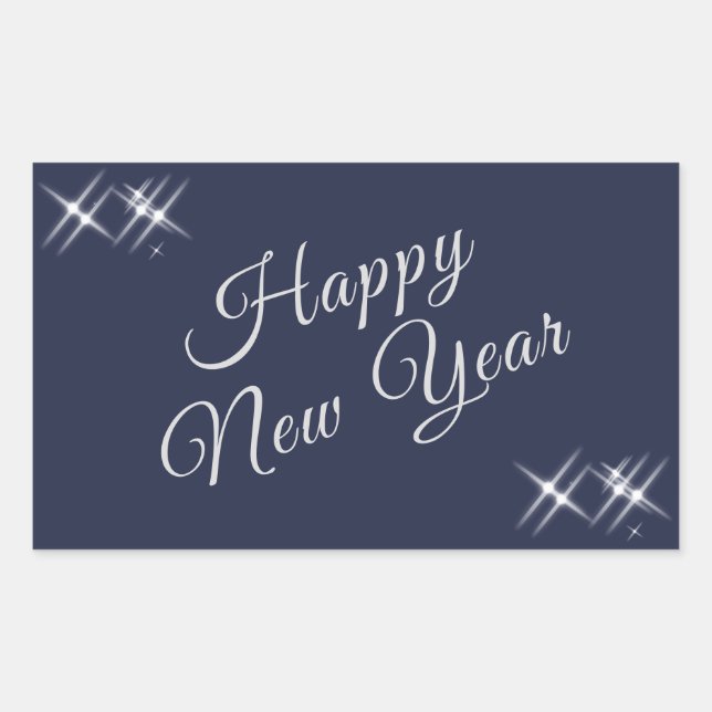 Happy New Year Elegant Sparkles Navy Blue Sticker (Front)