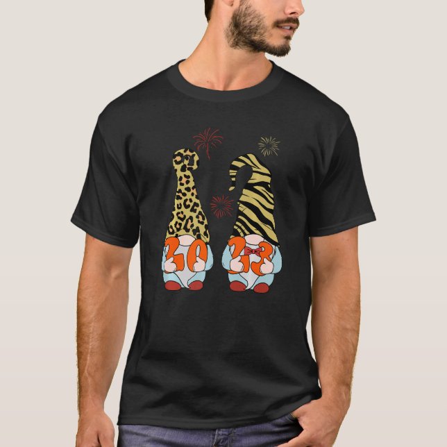 Happy New Year Eve Two Gnomes Leopard 2023 T-Shirt (Front)