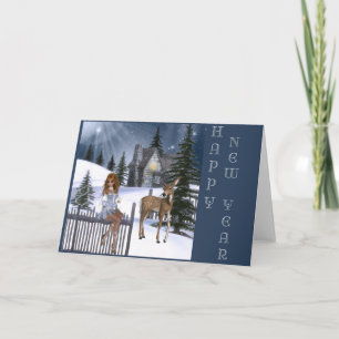 Happy New Year - Fairy & Deer Winter Greeting Card