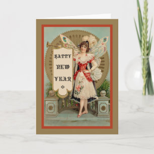 Happy New Year Fairy With Trumpet and Banner Holiday Card