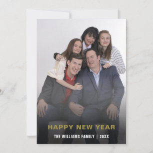 Happy New Year Family Photo Minimalist Typography Holiday Card