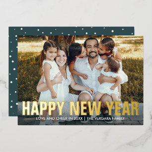 HAPPY NEW YEAR FAMILY PORTRAIT PHOTO  FOIL HOLIDAY CARD