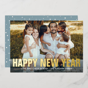 HAPPY NEW YEAR FAMILY PORTRAIT PHOTO  FOIL HOLIDAY CARD