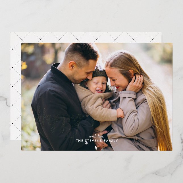 "Happy New Year" Fancy Script Photo Foil Holiday Card (Front/Back)