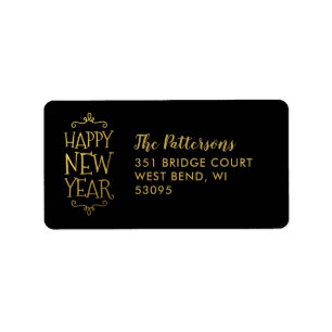 Happy New Year Faux Foil Holiday Return Address Label
