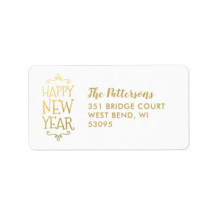 Happy New Year Faux Foil Holiday Return Address Label