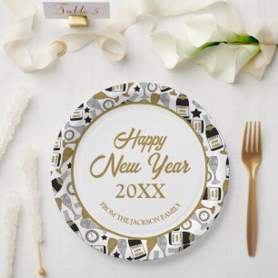 Happy New Year Faux Glitter Personalized Paper Plate
