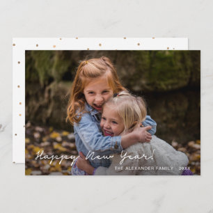 Happy New Year Faux Gold Dots Add Photo and Name Holiday Card