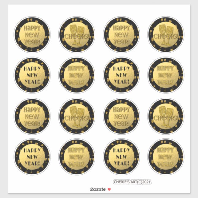 Happy New Year! Faux Gold Foil and Gold Glitter (Sheet)