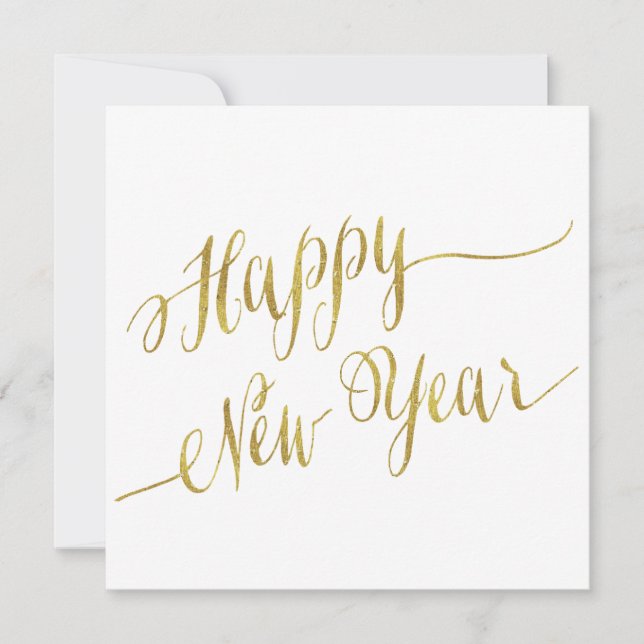 Happy New Year Faux Gold Foil Greeting Holiday Card (Front)