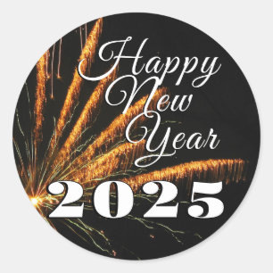 Happy New Year Festive Firework 2025 Classic Round Sticker