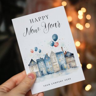 Happy New Year Festive House Real Estate Farming Holiday Postcard