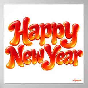 Happy New Year Fire Element Fantasy Wordmark Print