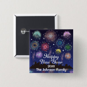Happy New Year Fireworks 2 Inch Square Button