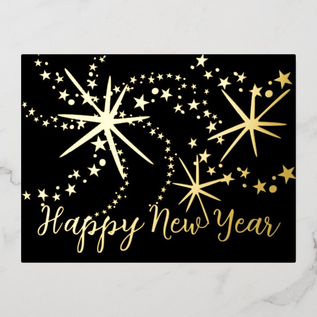 Happy New Year Fireworks | Back Photo Foil Holiday Postcard (Front)