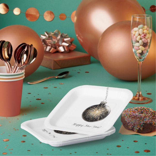 Happy New Year Fireworks Ball Paper Plate (Multi)