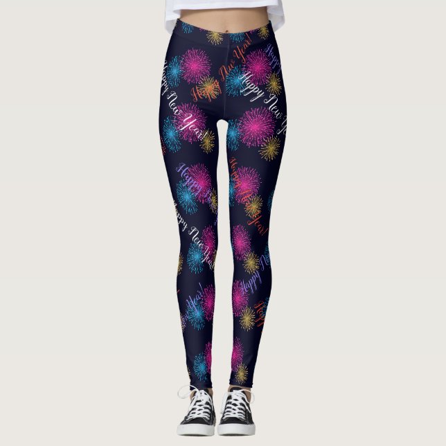 Happy New Year! Fireworks black Leggings (Front)