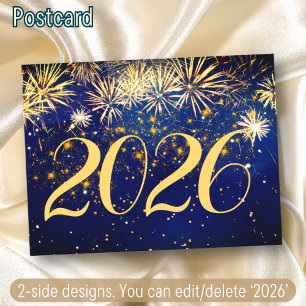 Happy New Year Fireworks Christmas 2 Side Design Holiday Postcard