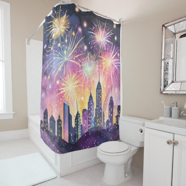 Happy New Year | Fireworks City Night Watercolor (In Situ)