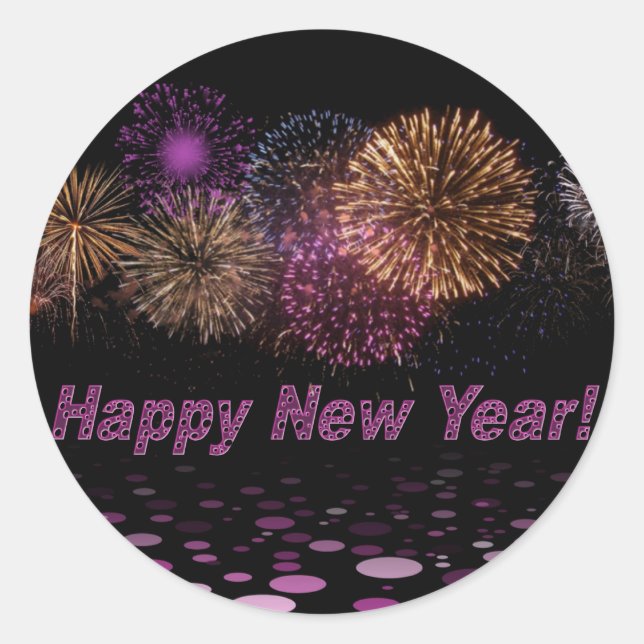 Happy New Year fireworks Classic Round Sticker (Front)
