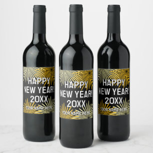 Happy New Year fireworks display custom Wine Label
