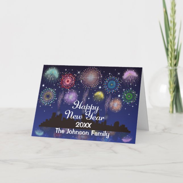 Happy New Year Fireworks Holiday Card (Front)