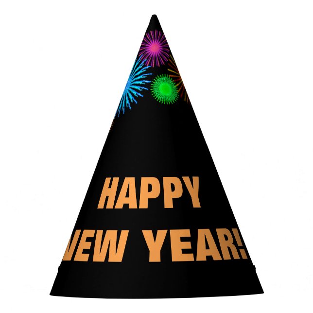 "HAPPY NEW YEAR!" + Fireworks-like Pattern Party Hat (Front)