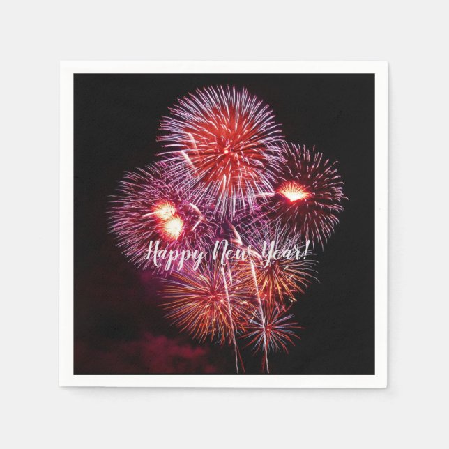 Happy New Year Fireworks Party Celebration Napkin (Front)