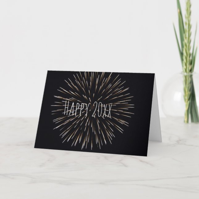 Happy New Year Fireworks Personalized Holiday Card (Front)