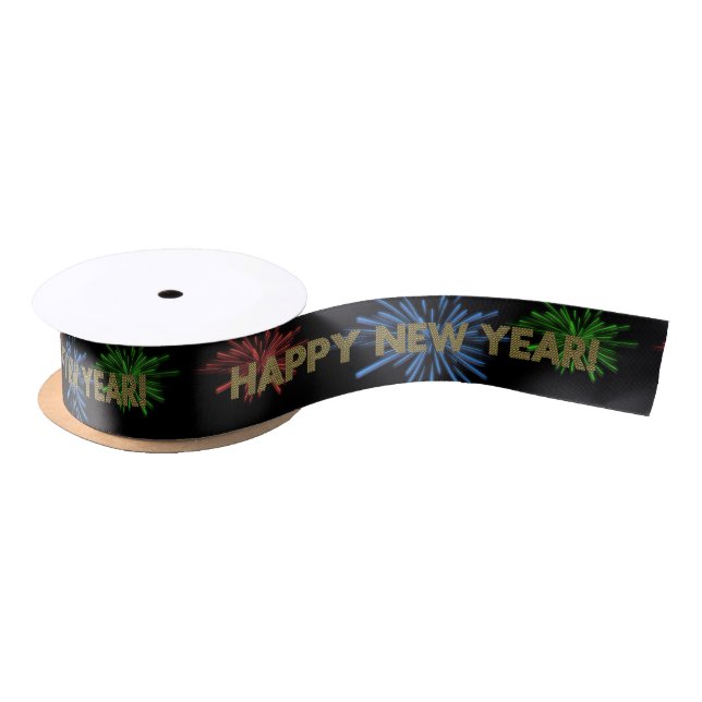 happy new year fireworks satin ribbon (Spool)