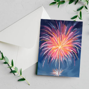 Happy New Year Fireworks Watercolor Holiday Card