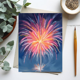 Happy New Year Fireworks Watercolor Holiday Postcard