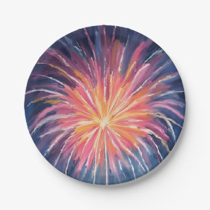 Happy New Year Fireworks Watercolor Paper Plate